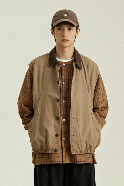 Workwear Vest – Contrast Corduroy Collar | Yamalinclothes