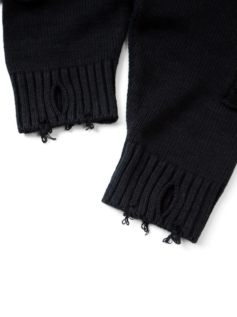 Classic Cut-Out Smiley Face Badge Sweater - Distressed Crew Neck (25AW)