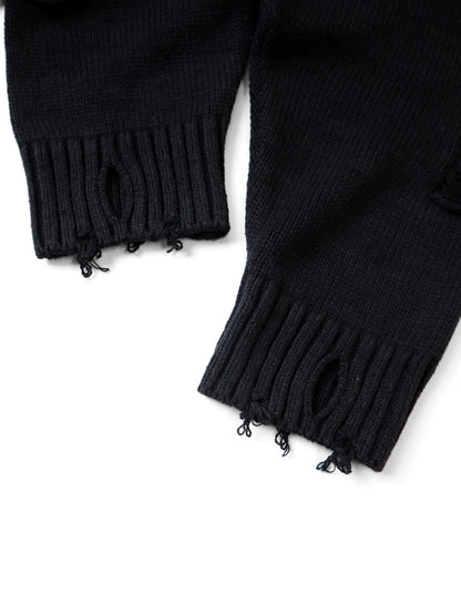 Classic Cut-Out Smiley Face Badge Sweater - Distressed Crew Neck (25AW)