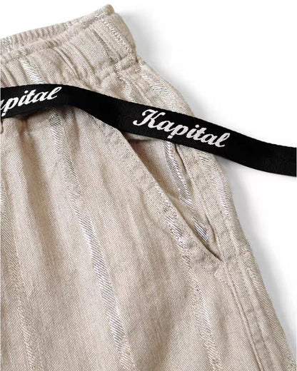 Linen Chunky Striped Shorts – Bright Color Drawstring Elastic Waist Japanese Streetwear