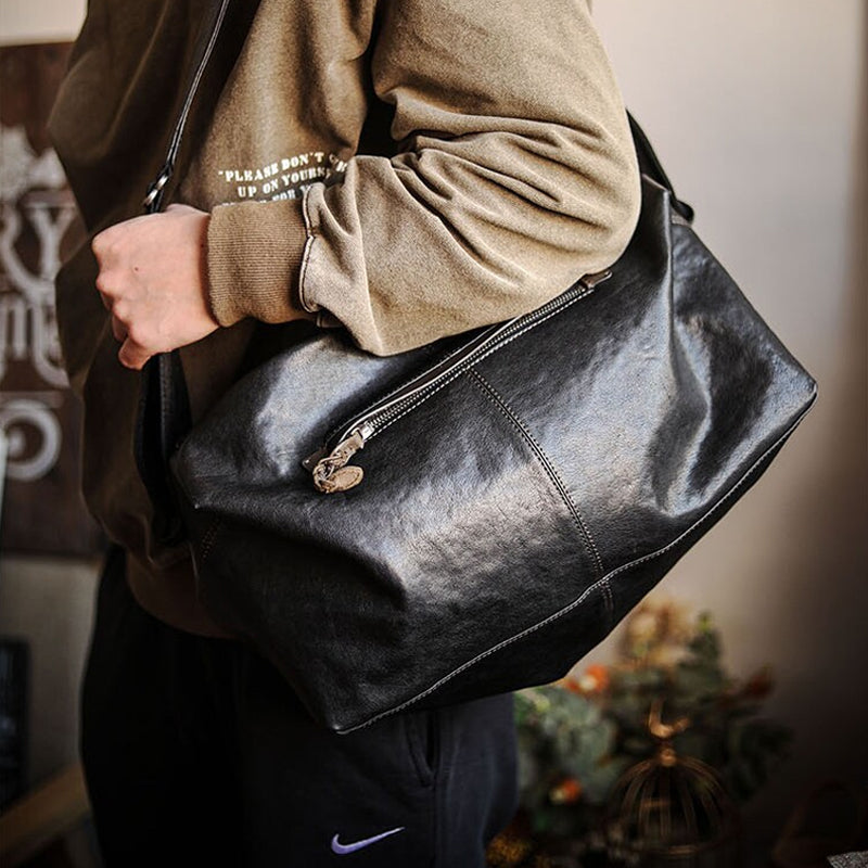 Vegetable-Tanned Cowhide Shoulder Bag – Men's Large Capacity Leather Messenger Bag