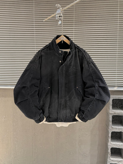 American Vintage Washed Distressed Denim Stand-Collar Jacket – Oversized Unisex