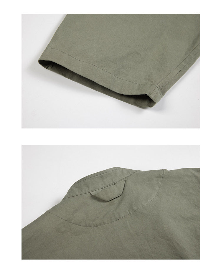 Washed Army Green Stand Collar Zip Jacket – Men's Loose Cargo Overshirt