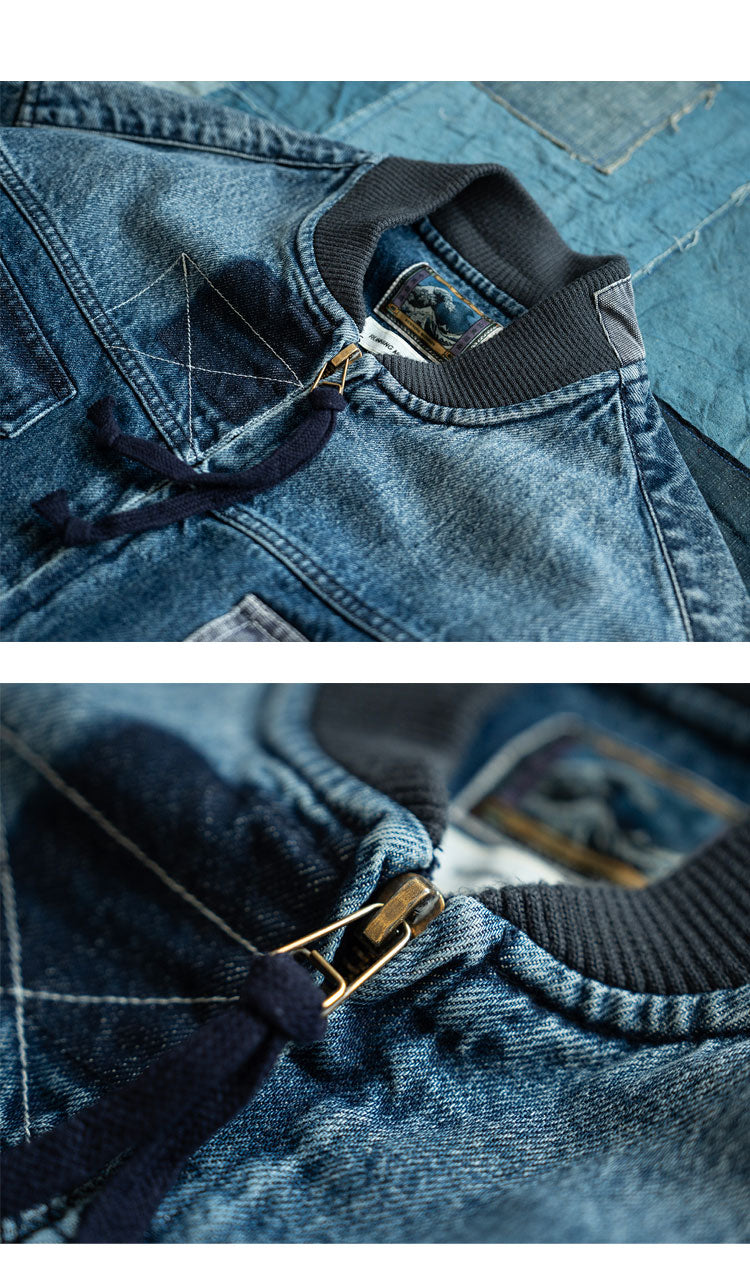 Hand-Embroidered Washed Old Denim Jacket – Patch Detail (Unisex)