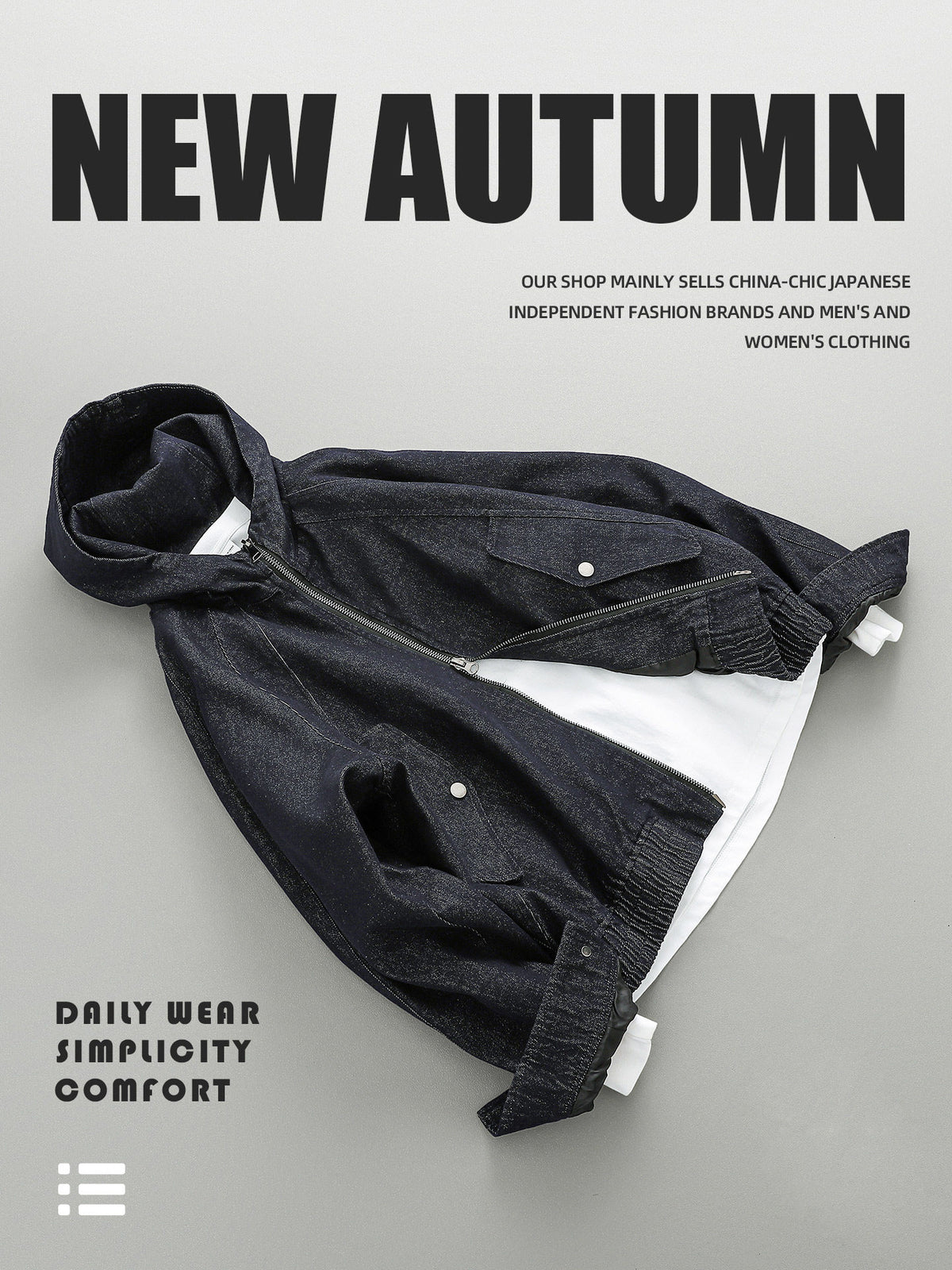 Hooded Denim Zip-Up Jacket – Japanese Vintage Loose Unisex