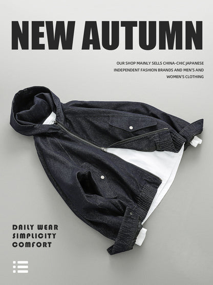 Hooded Denim Zip-Up Jacket – Japanese Vintage Loose Unisex
