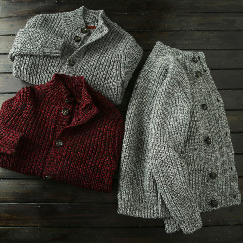 Wool Stand-Collar Knit Cardigan – Thickened Oversized Unisex