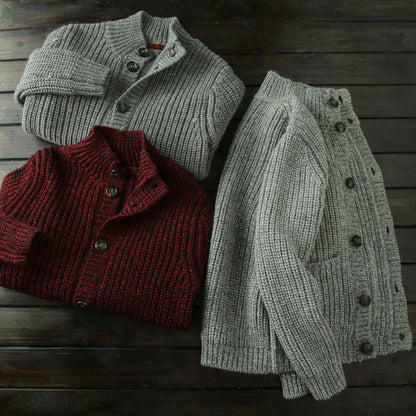 Wool Stand-Collar Knit Cardigan – Thickened Oversized Unisex