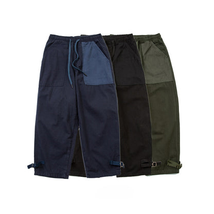 Japanese style men's clothing personality color block stitching elastic waist loose couple men and women slub cotton casual pants trend | Japanese vintage | yamalin clothes | Yamalinclothes