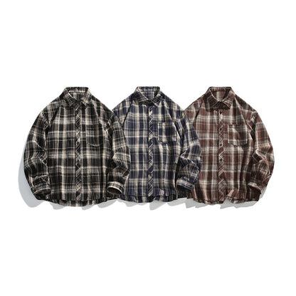 Retro American Check Long Sleeve Shirt – Loose Unisex Casual Overshirt