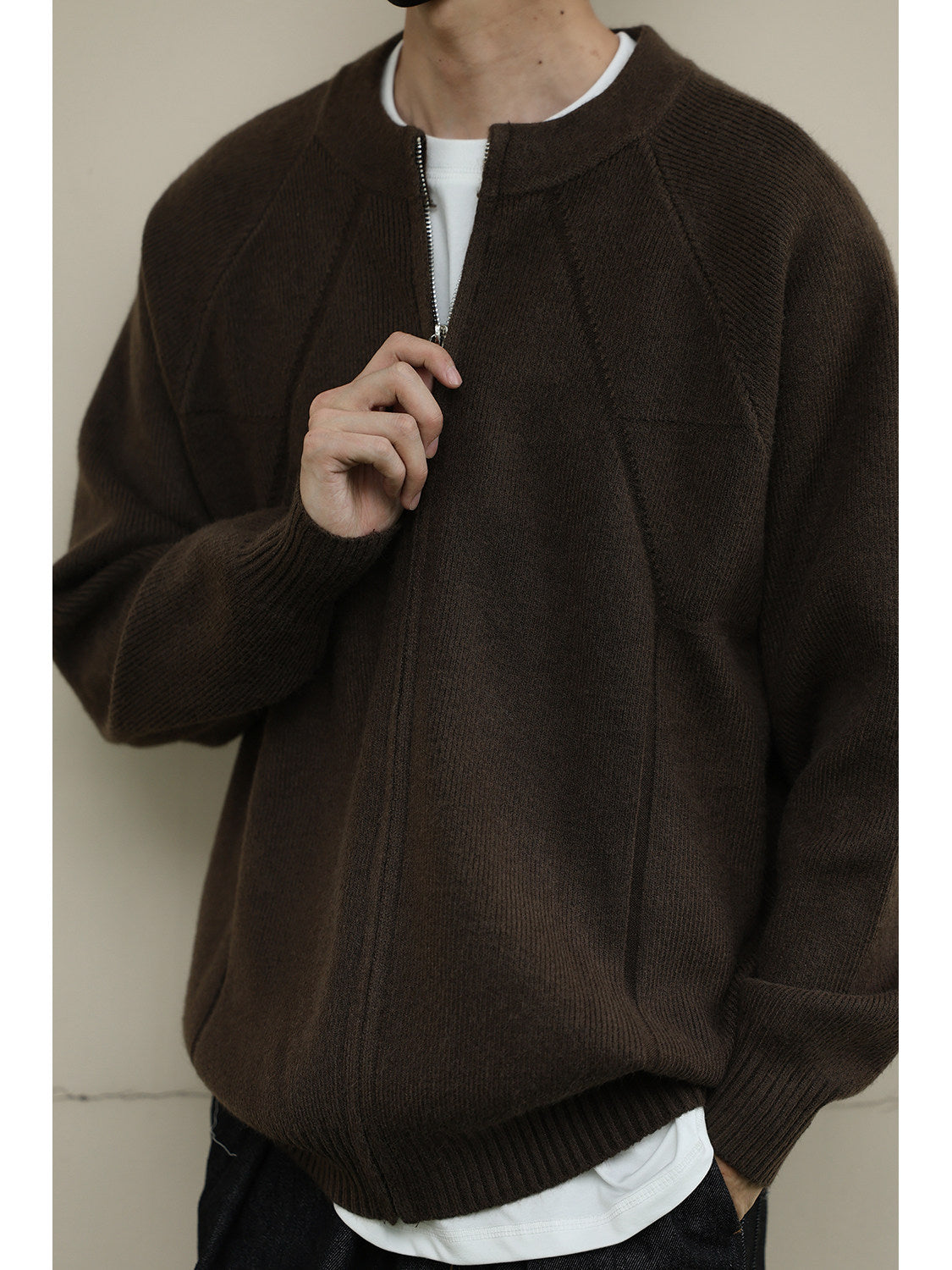 Japanese Zip Stand Collar Knit Cardigan – Loose Men – Japanese vintage | yamalin clothes | Yamalinclothes