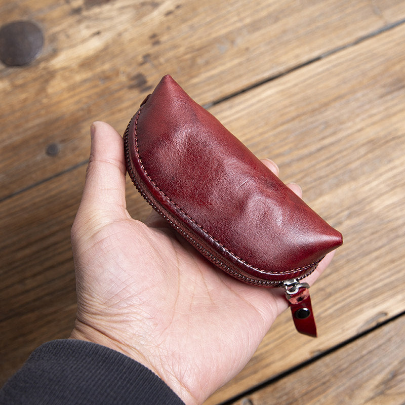 Handmade Top-Grain Cowhide Key Case – Vintage Mini Leather Coin Purse
