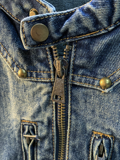 American Utility Stand-Collar Zipper Denim Jacket – Vintage Oversized Men’s Trucker Coat