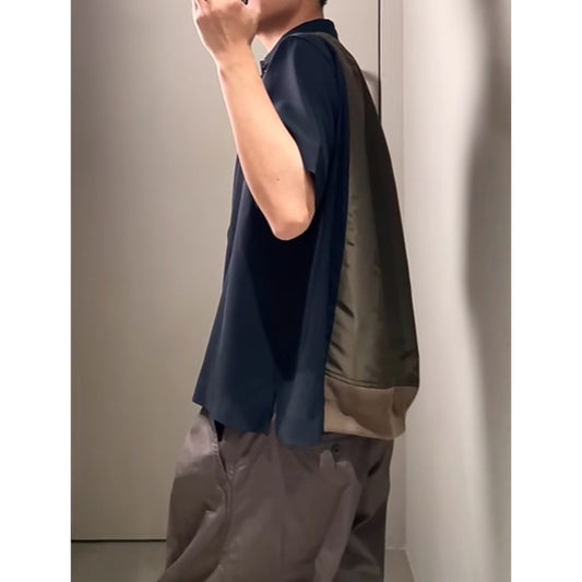 Japanese Workwear Patchwork Collar Short Sleeve Shirt – Loose Unisex Casual – Japanese vintage | yamalin clothes | Yamalinclothes