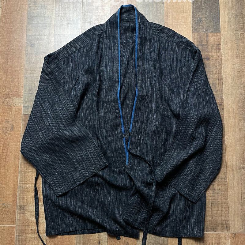 Indigo-Dyed Cotton Linen Haori Lace-Up Jacket – Chinese Japanese Unisex – Japanese vintage | yamalin clothes | Yamalinclothes