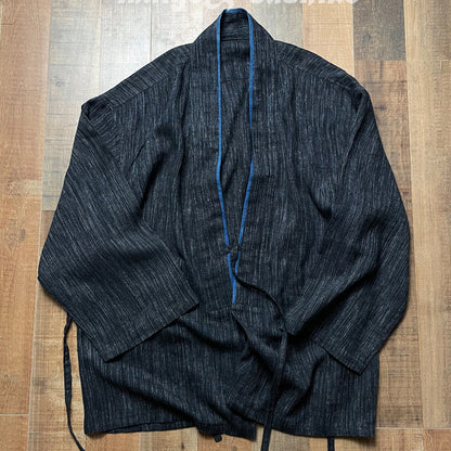 Indigo-Dyed Cotton Linen Haori Lace-Up Jacket – Chinese Japanese Unisex – Japanese vintage | yamalin clothes | Yamalinclothes