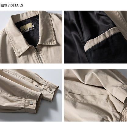 Washed Cotton Lapel Cargo Jacket – Retro Loose Unisex Casual Streetwear