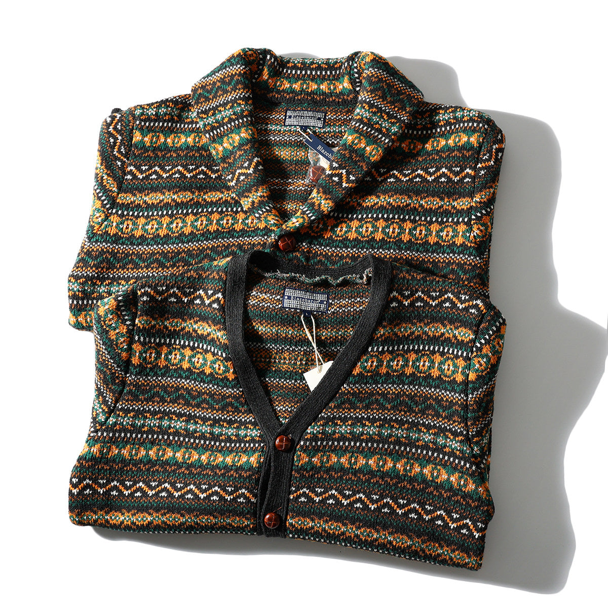 Nordic Fair Isle Knit Cardigan – Wool Blend Jacquard Men – Japanese vintage | yamalin clothes | Yamalinclothes