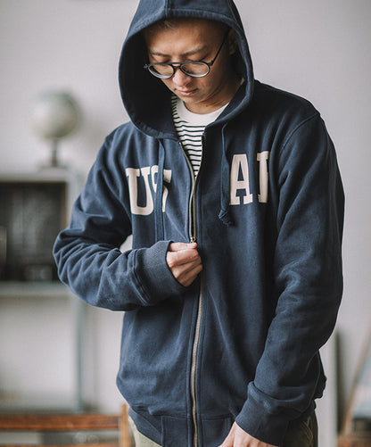 Heavy Zip Hoodie – American Retro Military Print Workwear Thickened Unisex – hoodie | japanese streetwear | vintage workwear | unisex | Yamalinclothes
