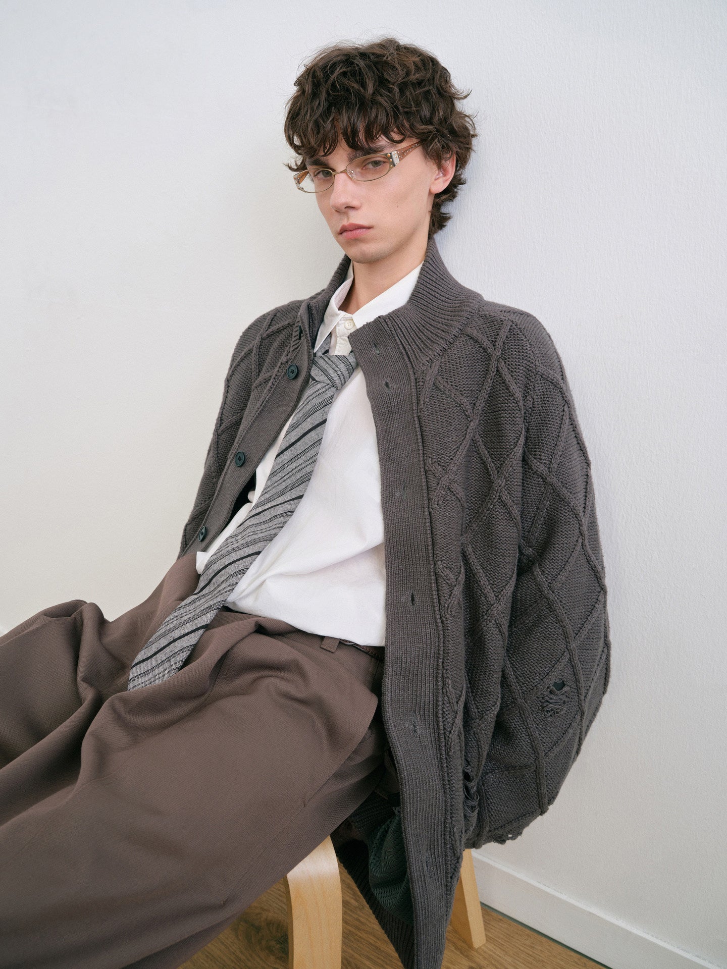 Diamond Jacquard Knit Down Jacket – Men's Oversized Sweater Puffer Coat