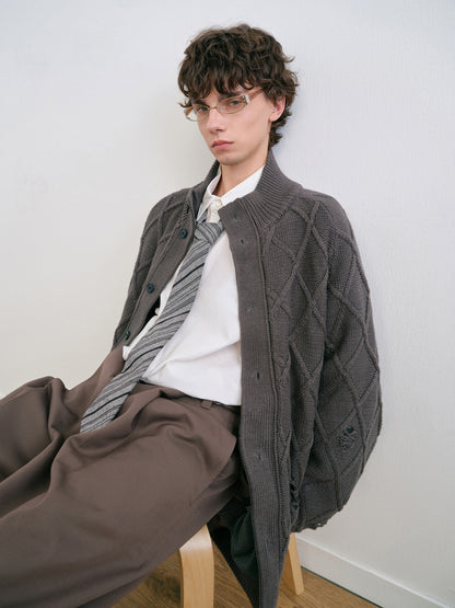 Diamond Jacquard Knit Down Jacket – Men's Oversized Sweater Puffer Coat