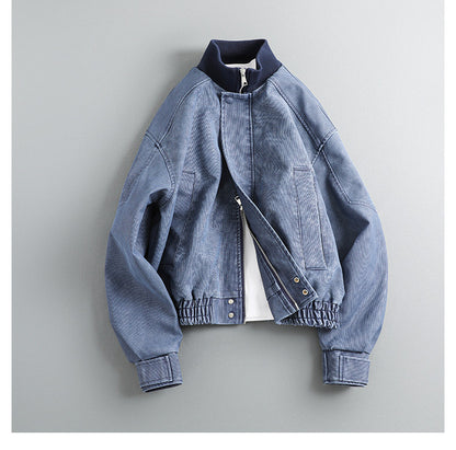 Patchwork Ribbed Stand-Neck PU Leather Jacket – Japanese Vintage Loose Unisex – Coats Jackets | japanese streetwear | vintage workwear | unisex | Yamalinclothes