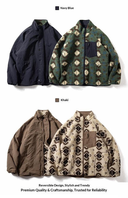 Reversible Fleece Jacket – Geometric Pattern | Yamalinclothes | Vintage workwear outfit