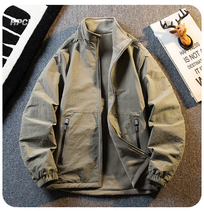 Fleece Thickened Reversible Stand Collar Jacket – Warm Unisex Autumn Winter