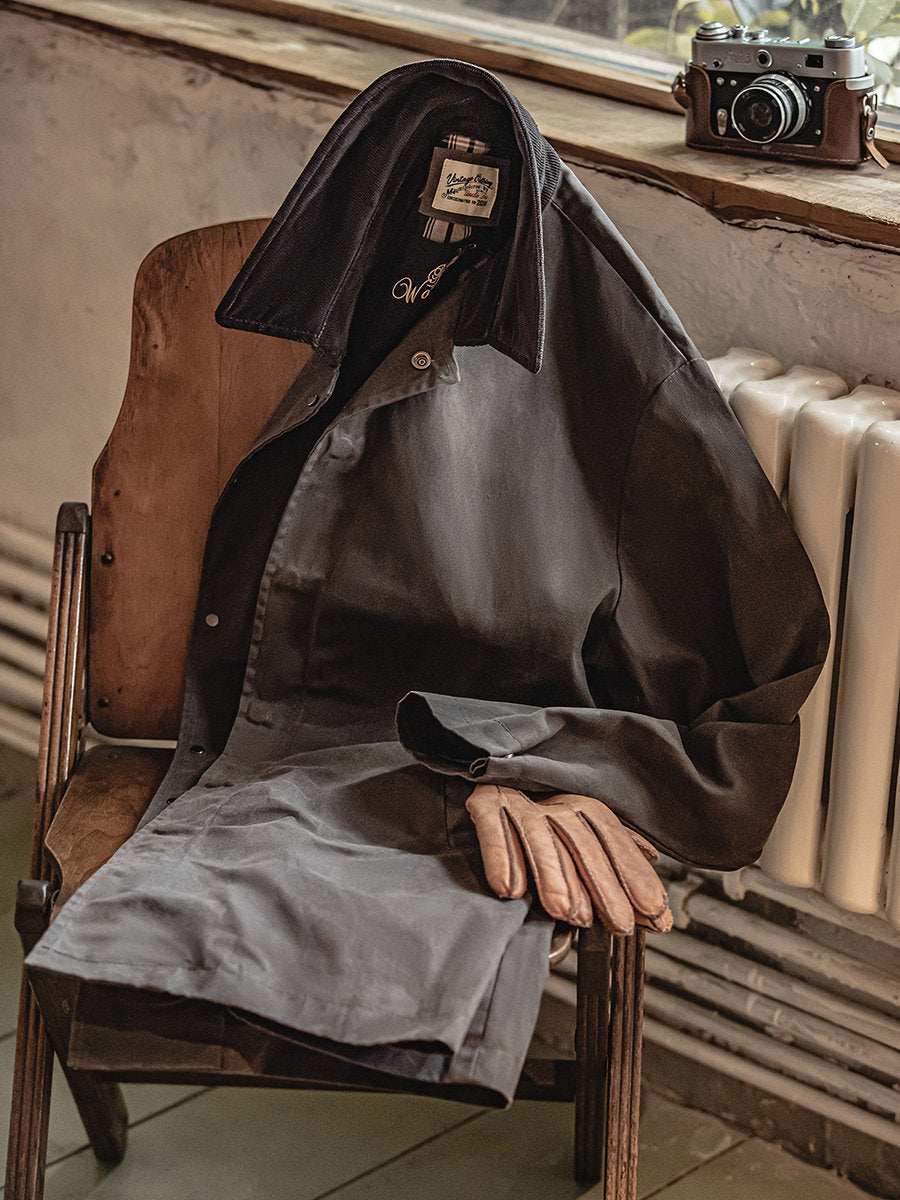 Oil Wax Waterproof Windbreaker Coat – American Retro Lapel Men's