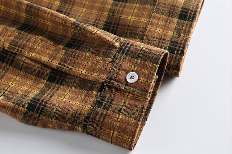 Japanese Vintage Contrast Plaid Long Sleeve Shirt – Loose Unisex Casual