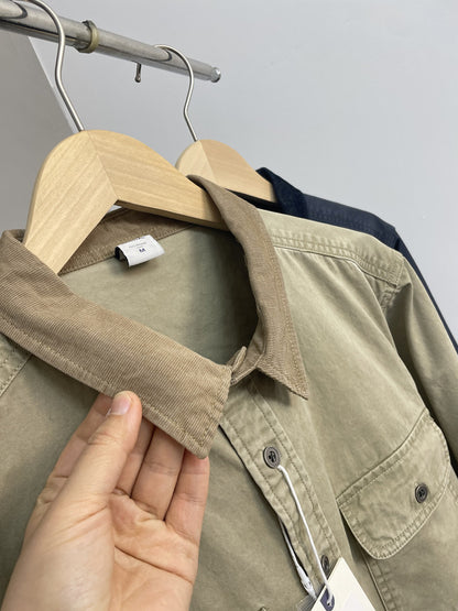 Contrast Stitch Lapel Cotton Shirt – American Retro Workwear Pocket Unisex – Coats Jackets | japanese streetwear | vintage workwear | unisex | Yamalinclothes