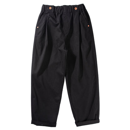 Wide-Leg Cotton Pants – Pleated Elastic Waist | Yamalinclothes | Vintage workwear outfit