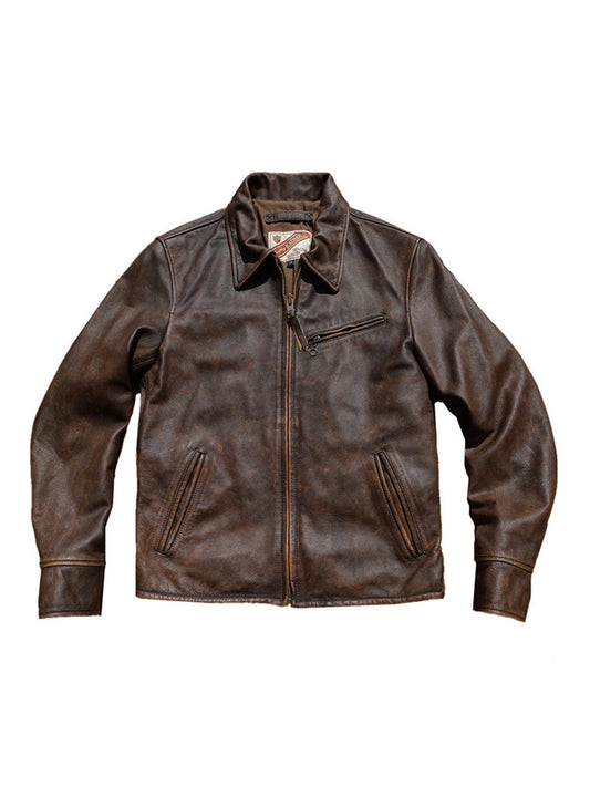 1930s Heavy Washed Distressed Calfskin Leather Jacket – Tea-Core Vintage Soft Wax Drape