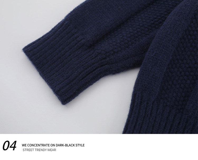 Japanese Hooded Knit Pullover – Unisex Oversized Thick Blue Coffee