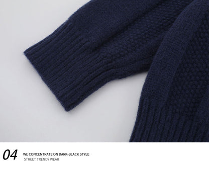 Japanese Hooded Knit Pullover – Unisex Oversized Thick Blue Coffee
