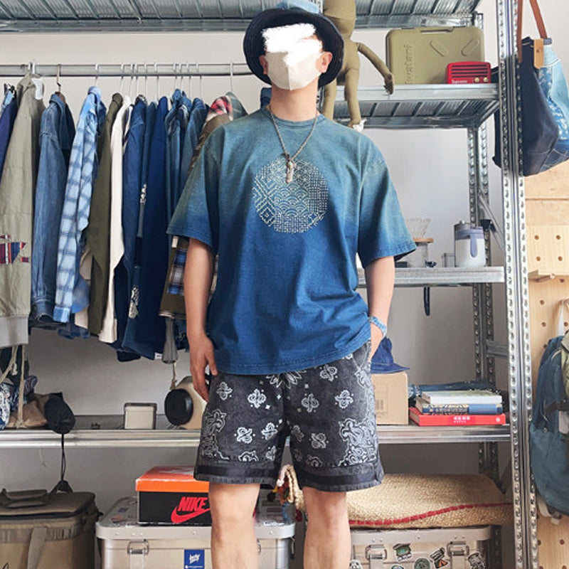 Cotton T-Shirt – Gradient Wash & Sashiko Embroidery | Yamalinclothes