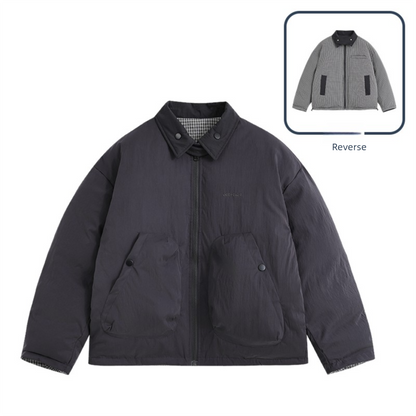 Reversible Plaid Cotton Jacket - Thick Double-Sided Multi-Pocket Coat (Men)