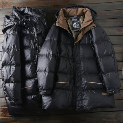 Men's Plus Size Export Overstock Down Jacket - Thickened High-Puff Hooded Mid-Length Cold-Resistant Coat