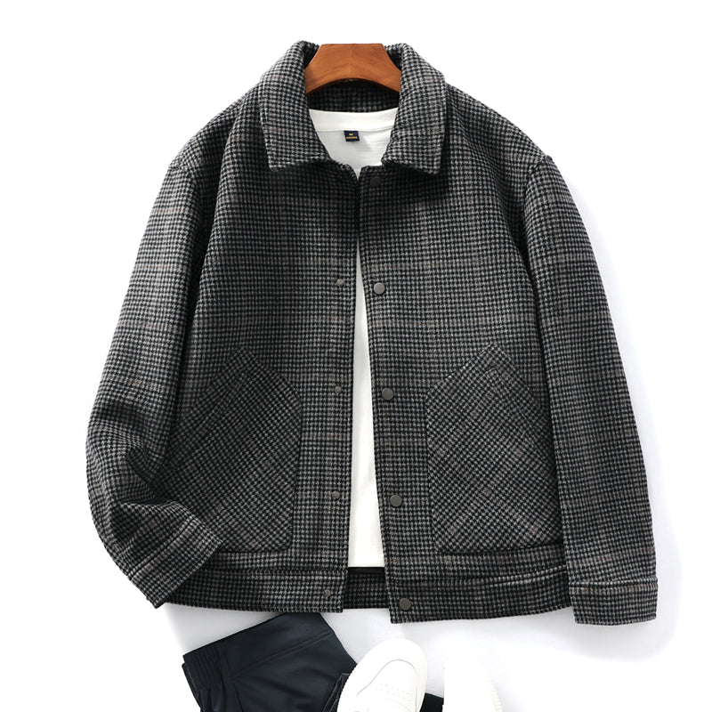 Heavyweight 53% Sheep Wool Houndstooth Lapel Coat – Korean-Style Casual Winter Staple