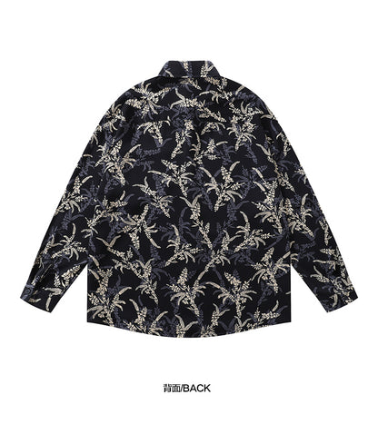 American Style Casual Floral Full Print Long Sleeve Shirt for Men, Loose Beach Shirt Jacket for Autumn