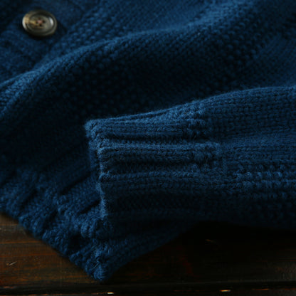 Men's High-End Italian Order Heavyweight Wool Cardigan - Autumn Winter Thickened Round Neck Knitted Sweater Jacket