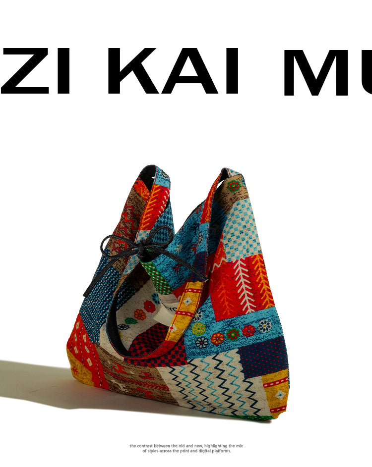 Large Capacity Tote Bag for Women 2025 New Fashion Retro Color Block Versatile Casual Commuter Shoulder Bag