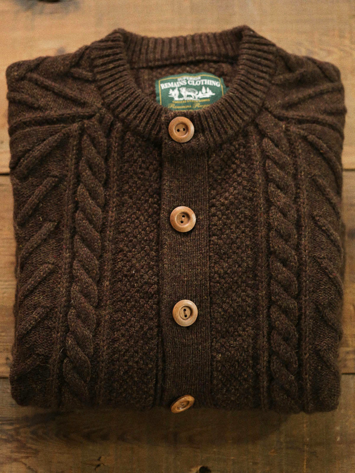 Traditional Aran Fisherman Sweater – Jacquard Knit Crewneck Cardigan (Unisex)