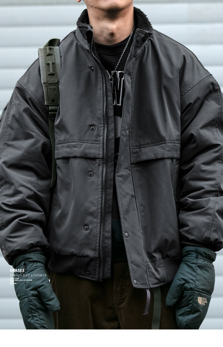 Japanese Style Trendy Brand Lamb Wool Stand Collar Cotton Jacket Men Winter Trendy Brand Couple Loose Thickened Warm Workwear Cotton Coat Jacket