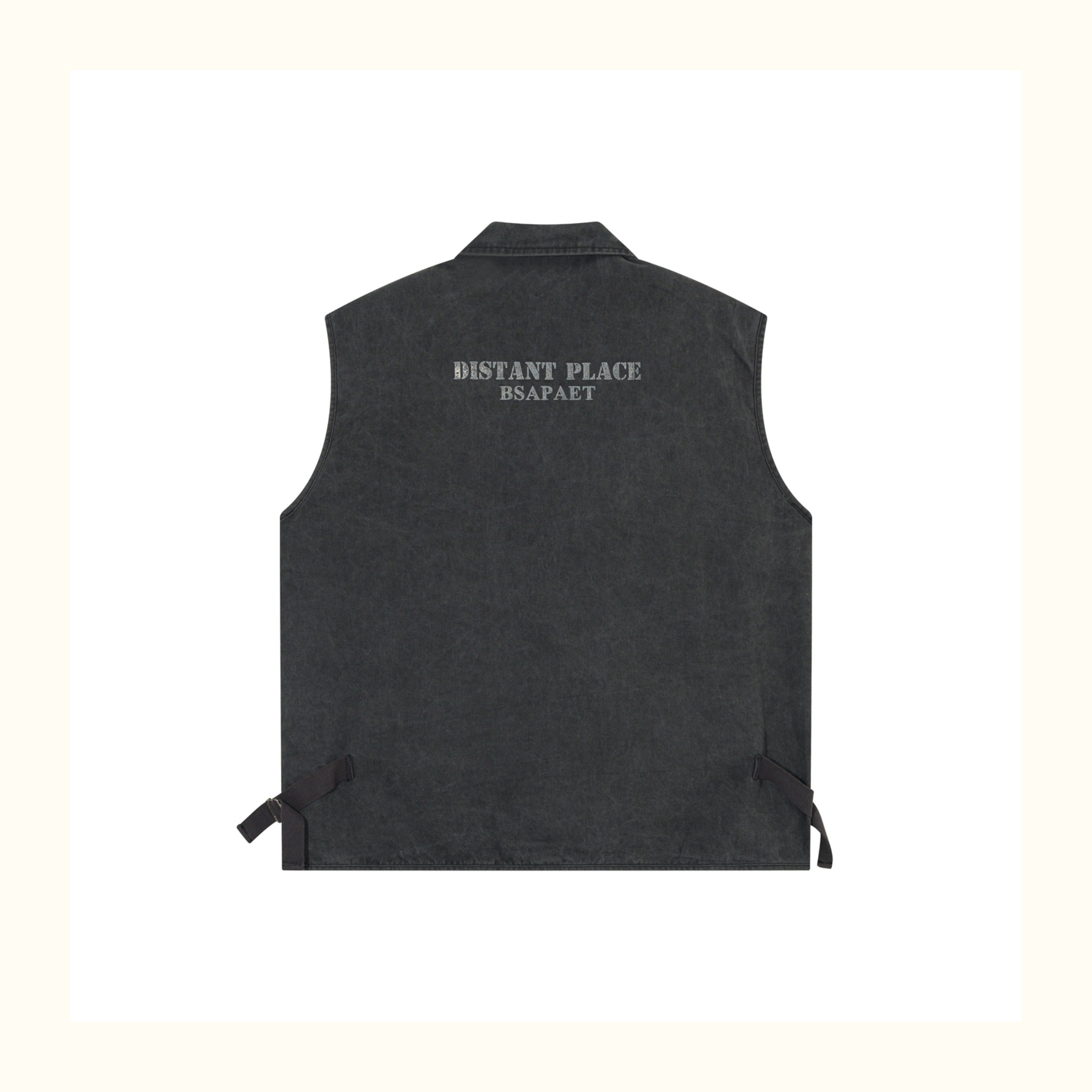 Japanese Vintage Washed Denim Sleeveless Workwear Vest – Retro Layered Pocket Style