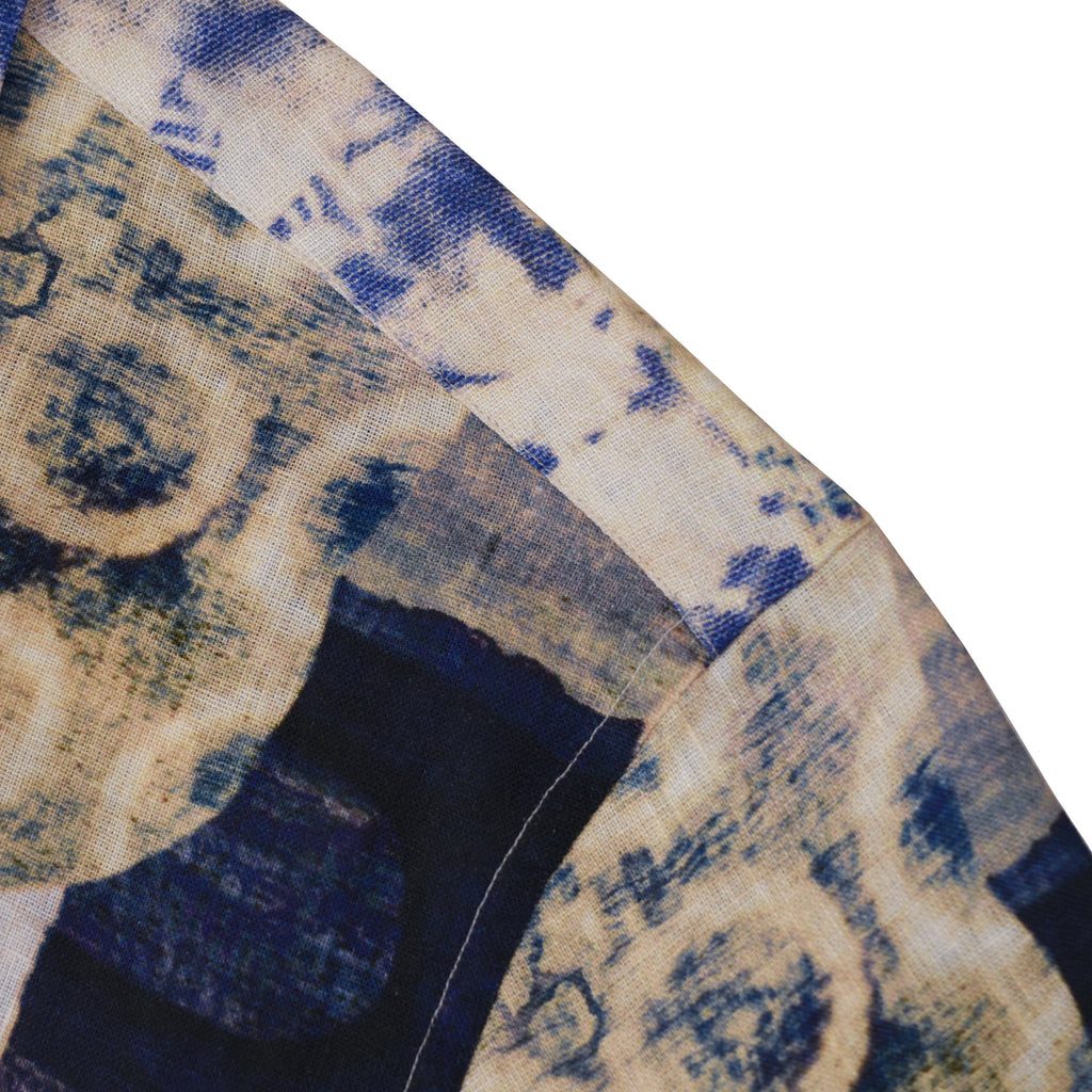 Summer New Hawaiian Print Sleeve Shirt 70% Tencel 30% Linen Shirt Japanese Retro Loose Shirt for Men