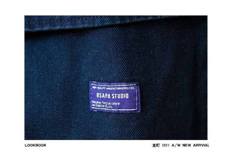 Vintage Washed Denim Collarless Shirt – Japanese Style Long Sleeve (Unisex)