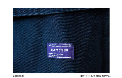 Vintage Washed Denim Collarless Shirt – Japanese Style Long Sleeve (Unisex)