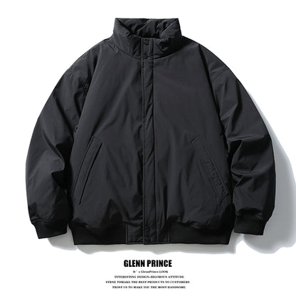 American Retro Basic Stand Collar Workwear Down Jacket for Men Winter Versatile Couple White Duck Down Coat