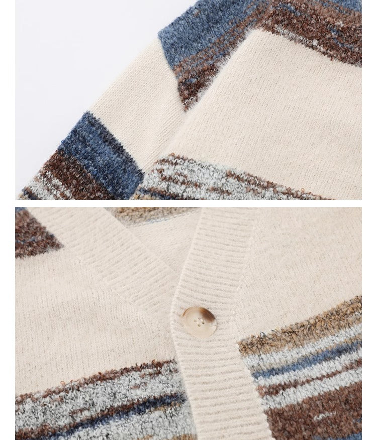 Retro Striped Cardigan Sweater – Simple Unisex Designer Knitwear